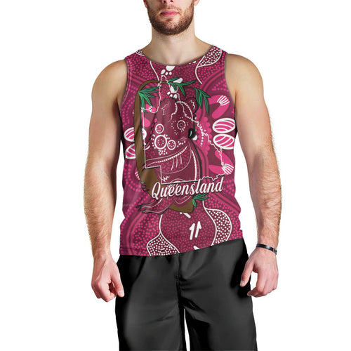 Australia Queensland Day Men Tank Top Koala With Map Aboriginal Art