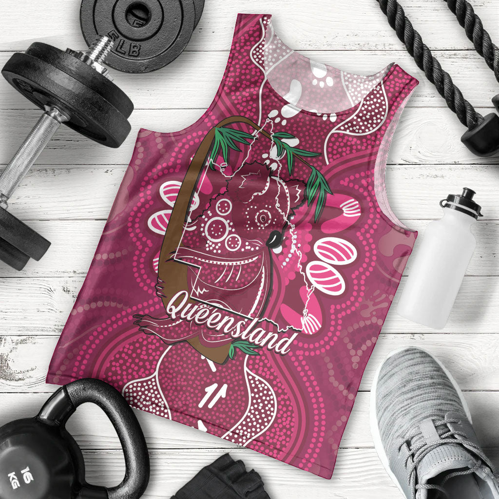 Australia Queensland Day Men Tank Top Koala With Map Aboriginal Art