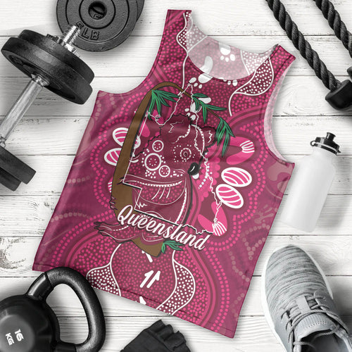 Australia Queensland Day Men Tank Top Koala With Map Aboriginal Art