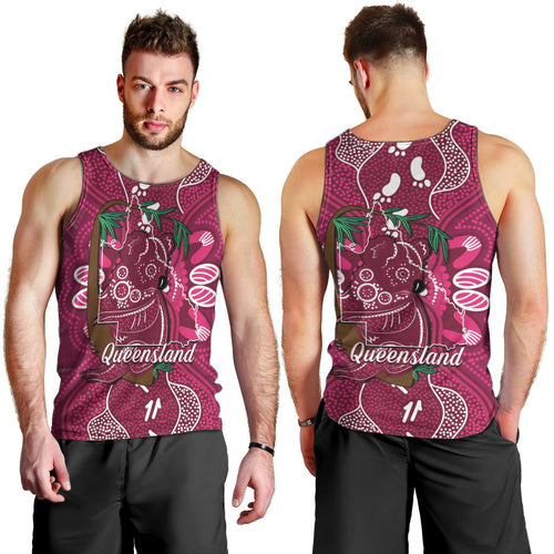 Australia Queensland Day Men Tank Top Koala With Map Aboriginal Art