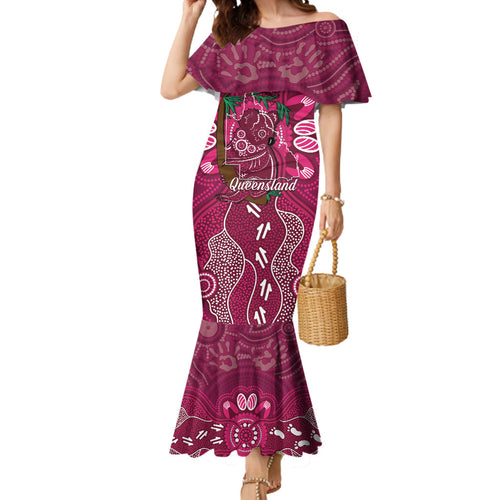 Australia Queensland Day Mermaid Dress Koala With Map Aboriginal Art