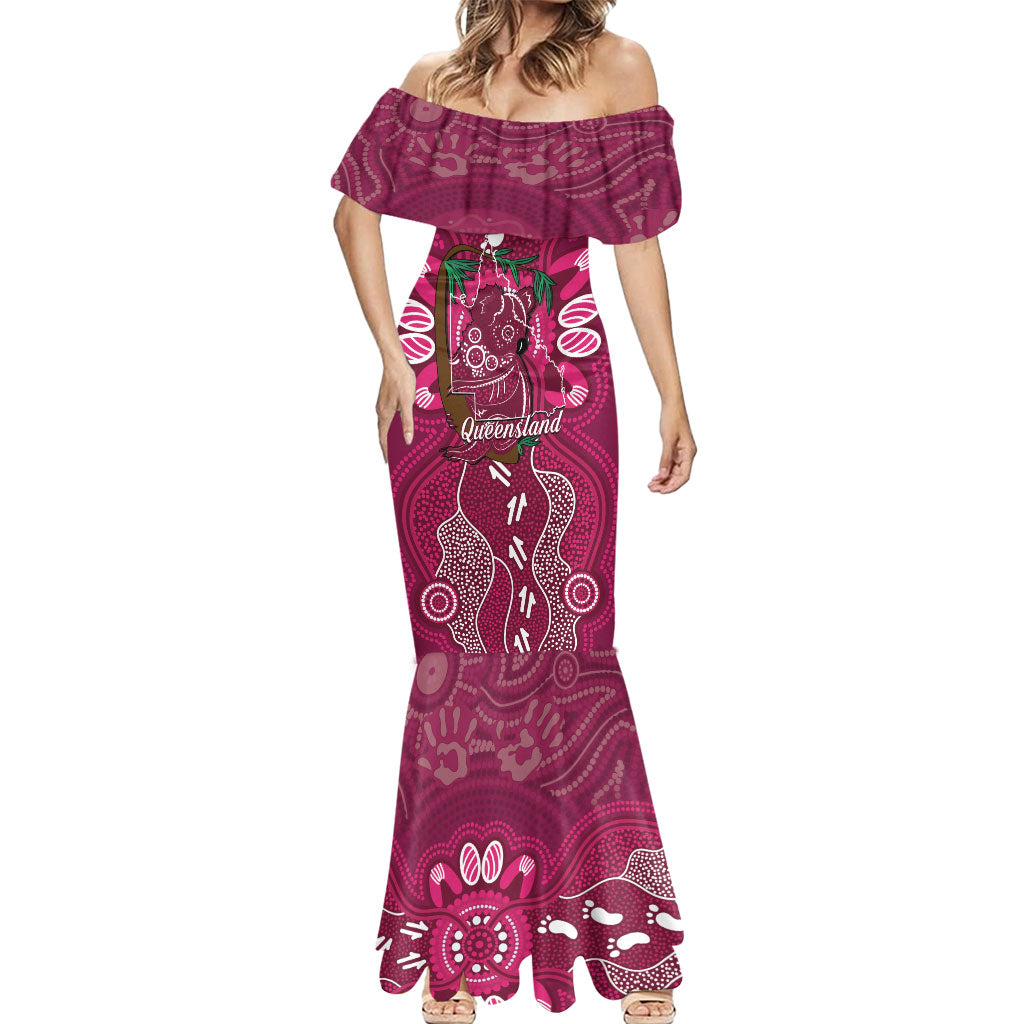 Australia Queensland Day Mermaid Dress Koala With Map Aboriginal Art