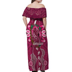 Australia Queensland Day Off Shoulder Maxi Dress Koala With Map Aboriginal Art