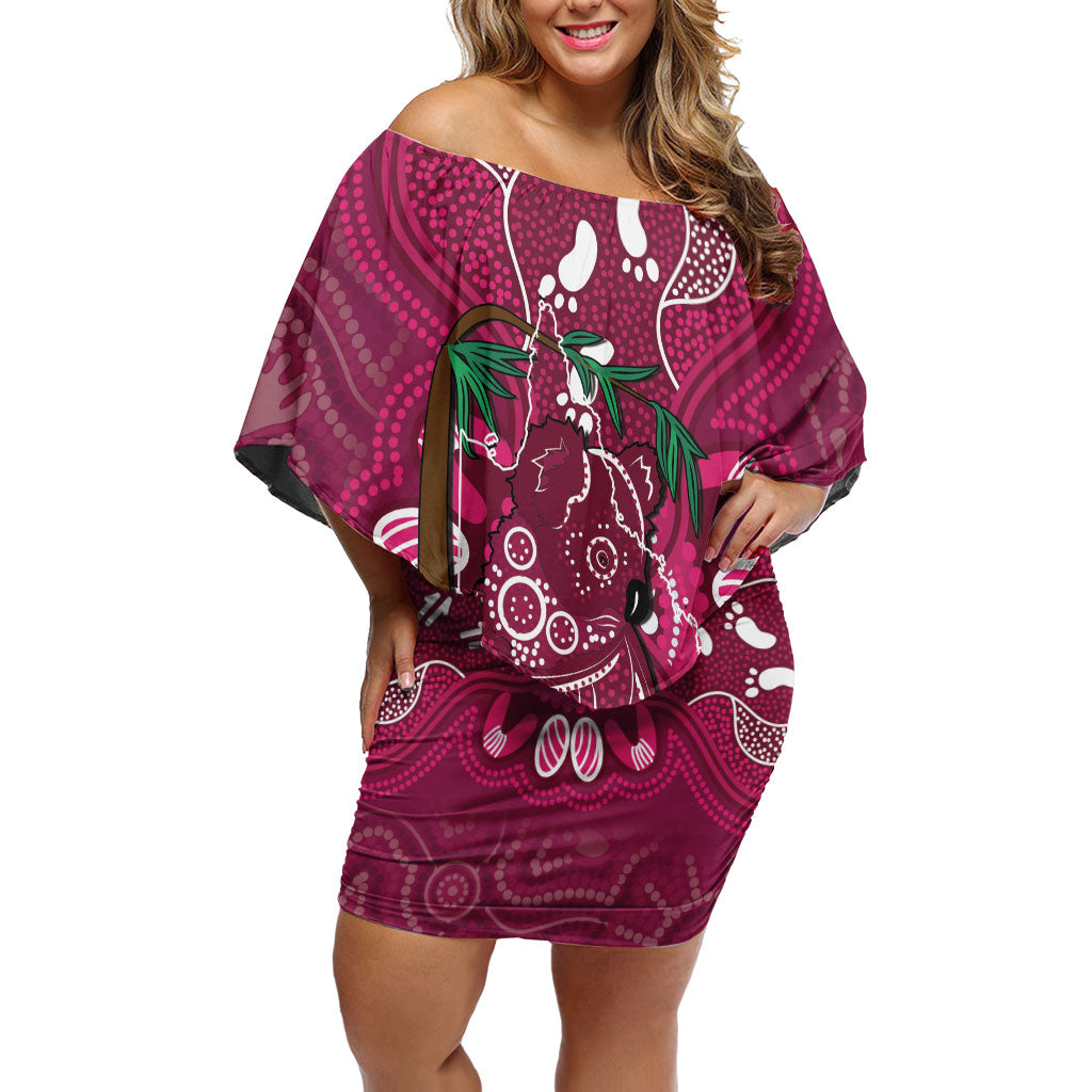 Australia Queensland Day Off Shoulder Short Dress Koala With Map Aboriginal Art