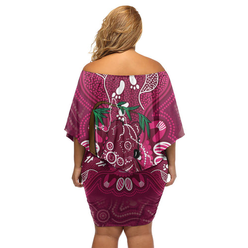 Australia Queensland Day Off Shoulder Short Dress Koala With Map Aboriginal Art