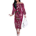 Australia Queensland Day Off The Shoulder Long Sleeve Dress Koala With Map Aboriginal Art