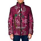 Australia Queensland Day Padded Jacket Koala With Map Aboriginal Art