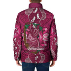 Australia Queensland Day Padded Jacket Koala With Map Aboriginal Art