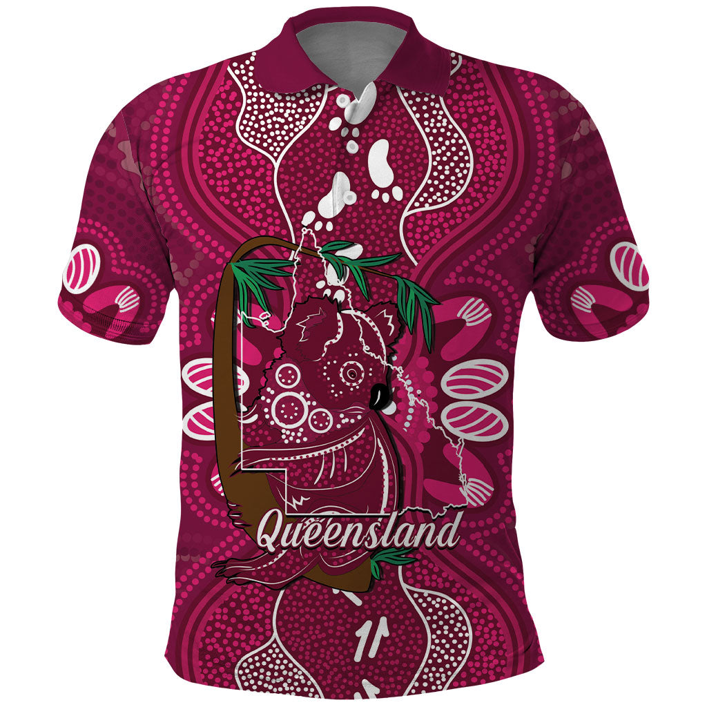 Australia Queensland Day Polo Shirt Koala With Map Aboriginal Art