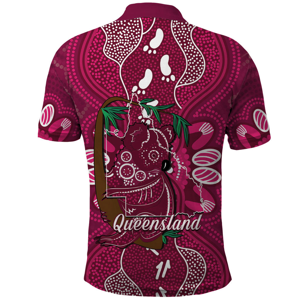 Australia Queensland Day Polo Shirt Koala With Map Aboriginal Art