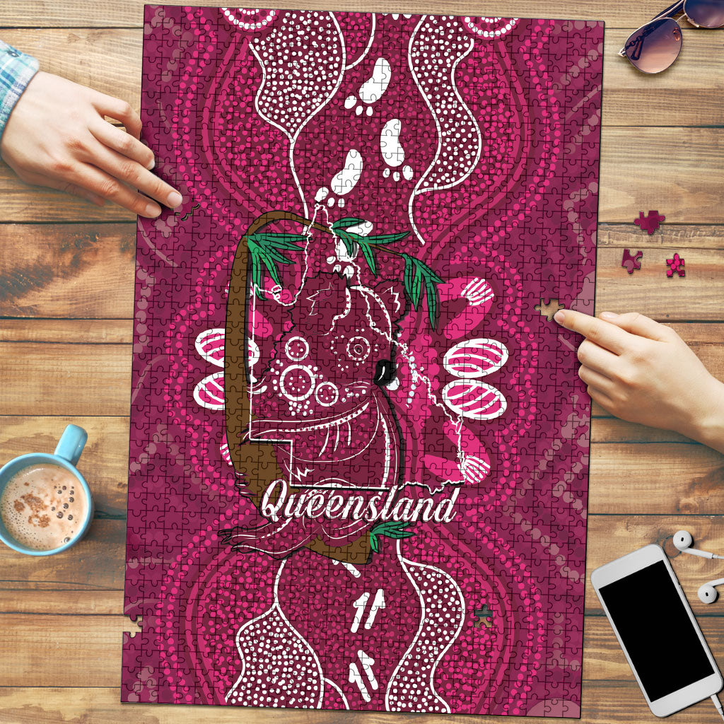Australia Queensland Day Puzzle Koala With Map Aboriginal Art