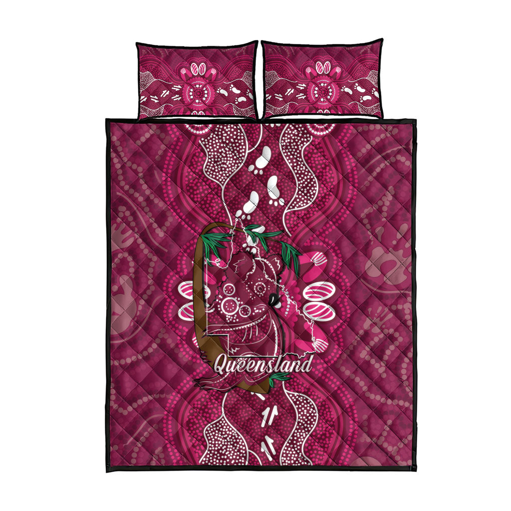 Australia Queensland Day Quilt Bed Set Koala With Map Aboriginal Art
