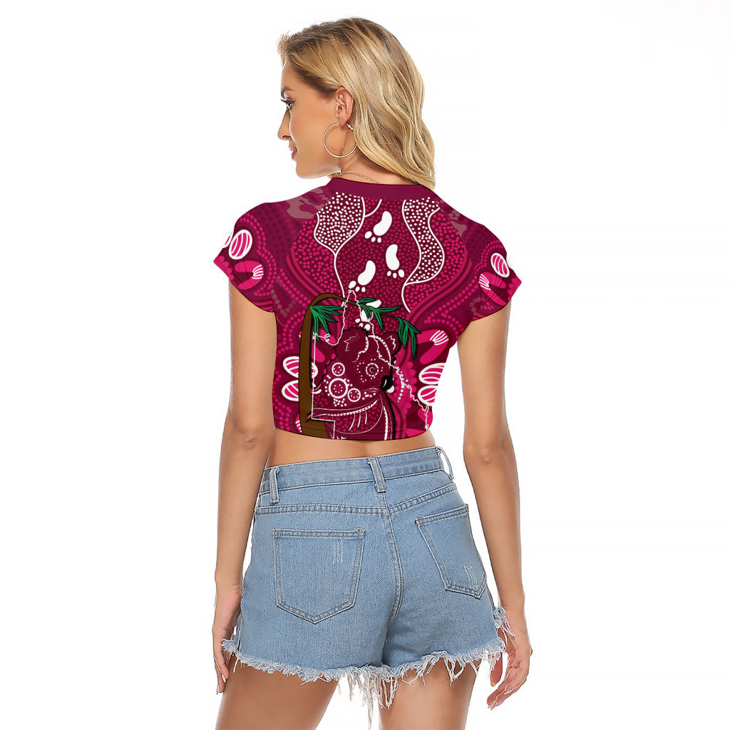 Australia Queensland Day Raglan Cropped T Shirt Koala With Map Aboriginal Art