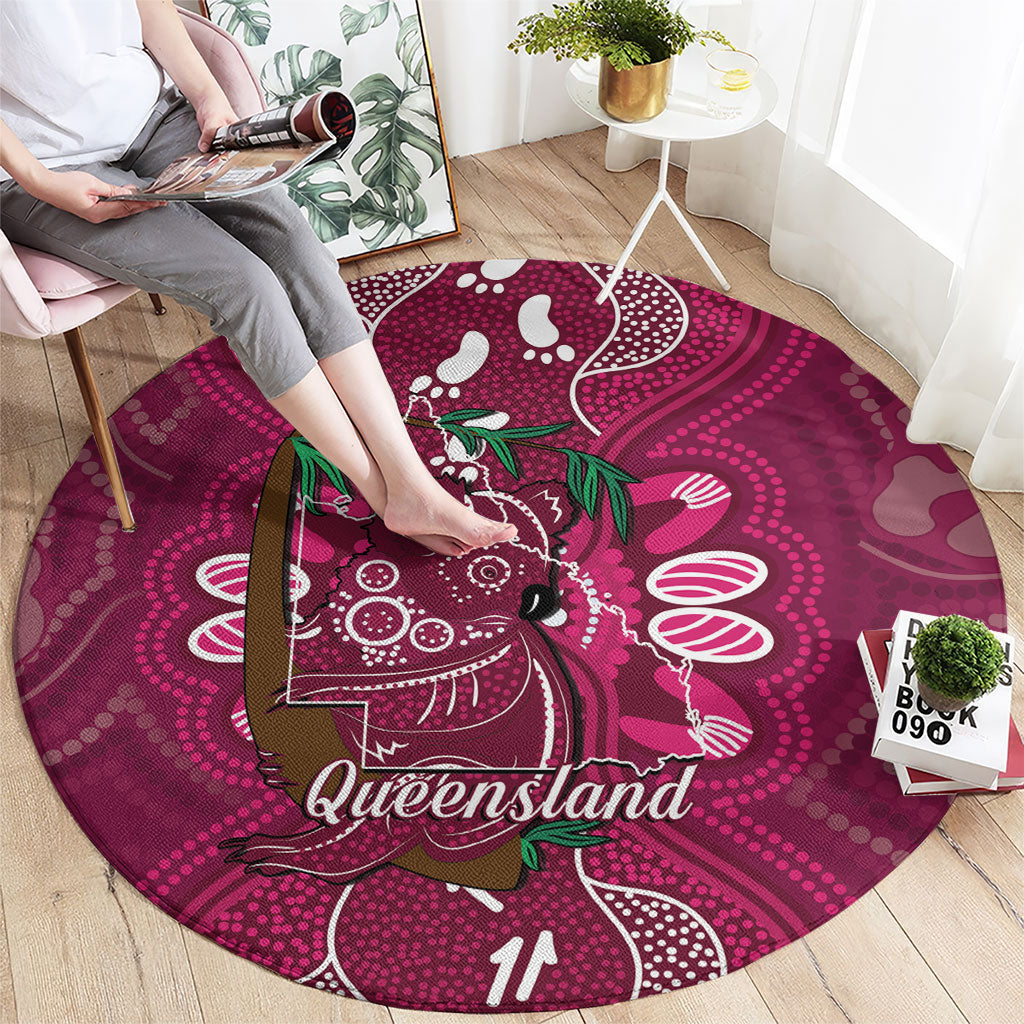 Australia Queensland Day Round Carpet Koala With Map Aboriginal Art
