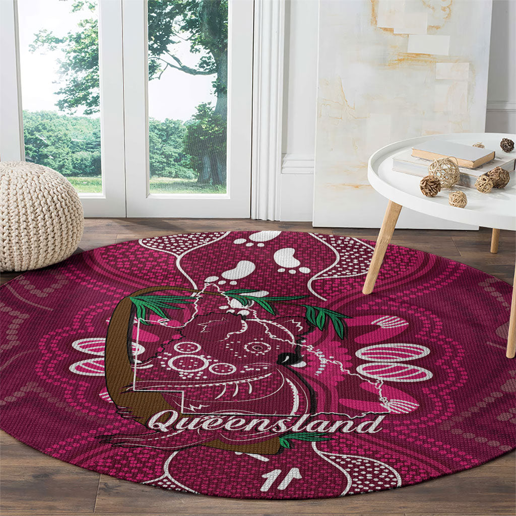 Australia Queensland Day Round Carpet Koala With Map Aboriginal Art