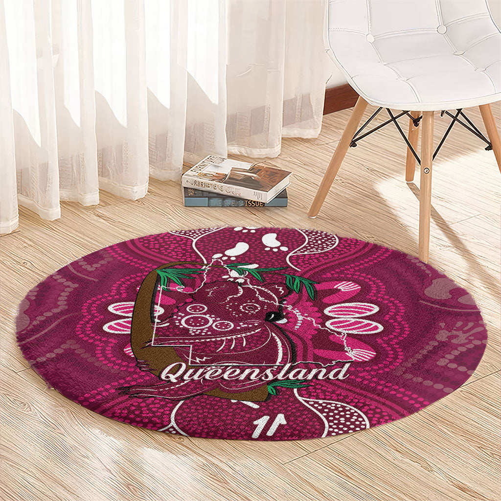 Australia Queensland Day Round Carpet Koala With Map Aboriginal Art