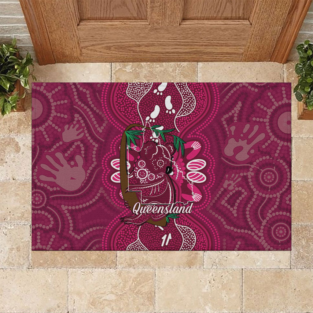 Australia Queensland Day Rubber Doormat Koala With Map Aboriginal Art
