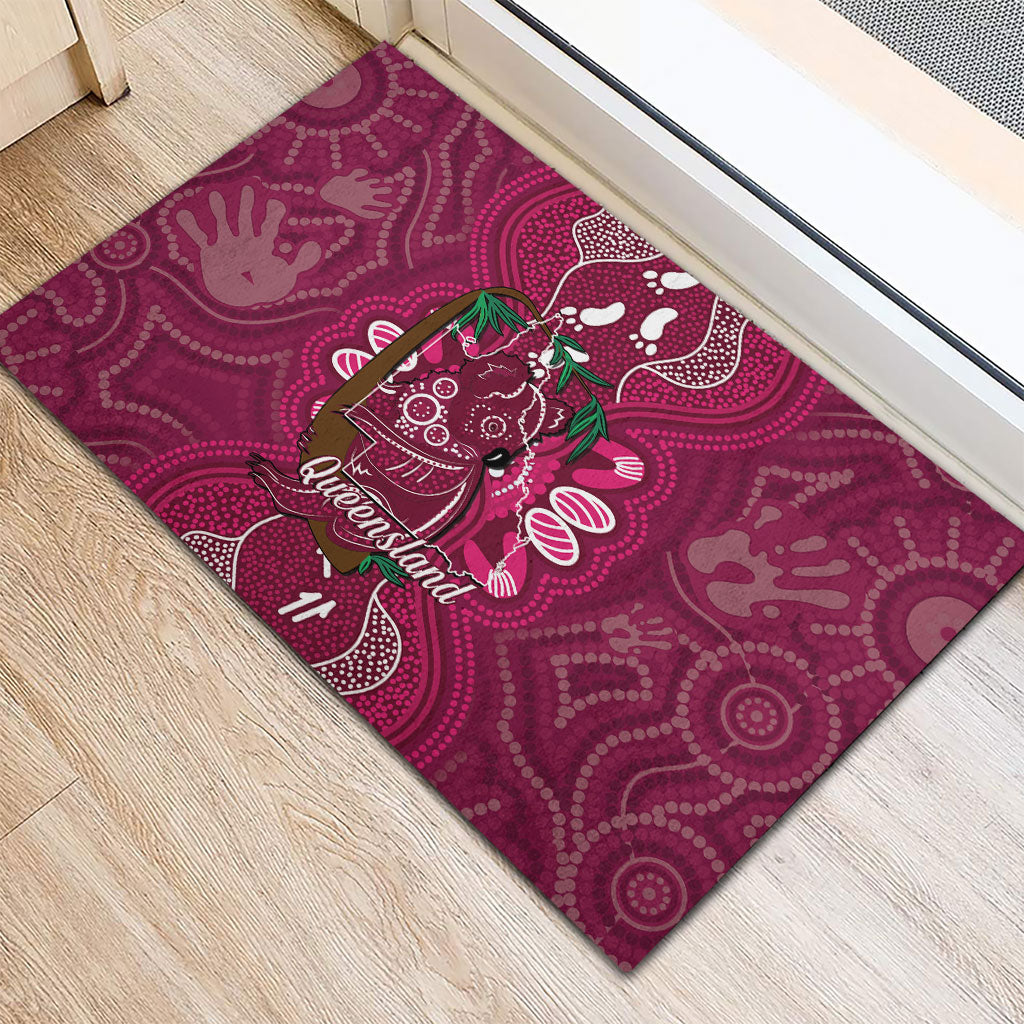 Australia Queensland Day Rubber Doormat Koala With Map Aboriginal Art
