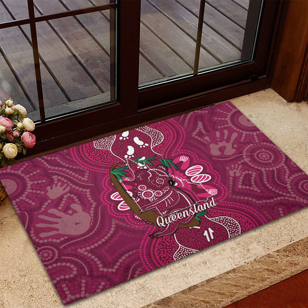 Australia Queensland Day Rubber Doormat Koala With Map Aboriginal Art