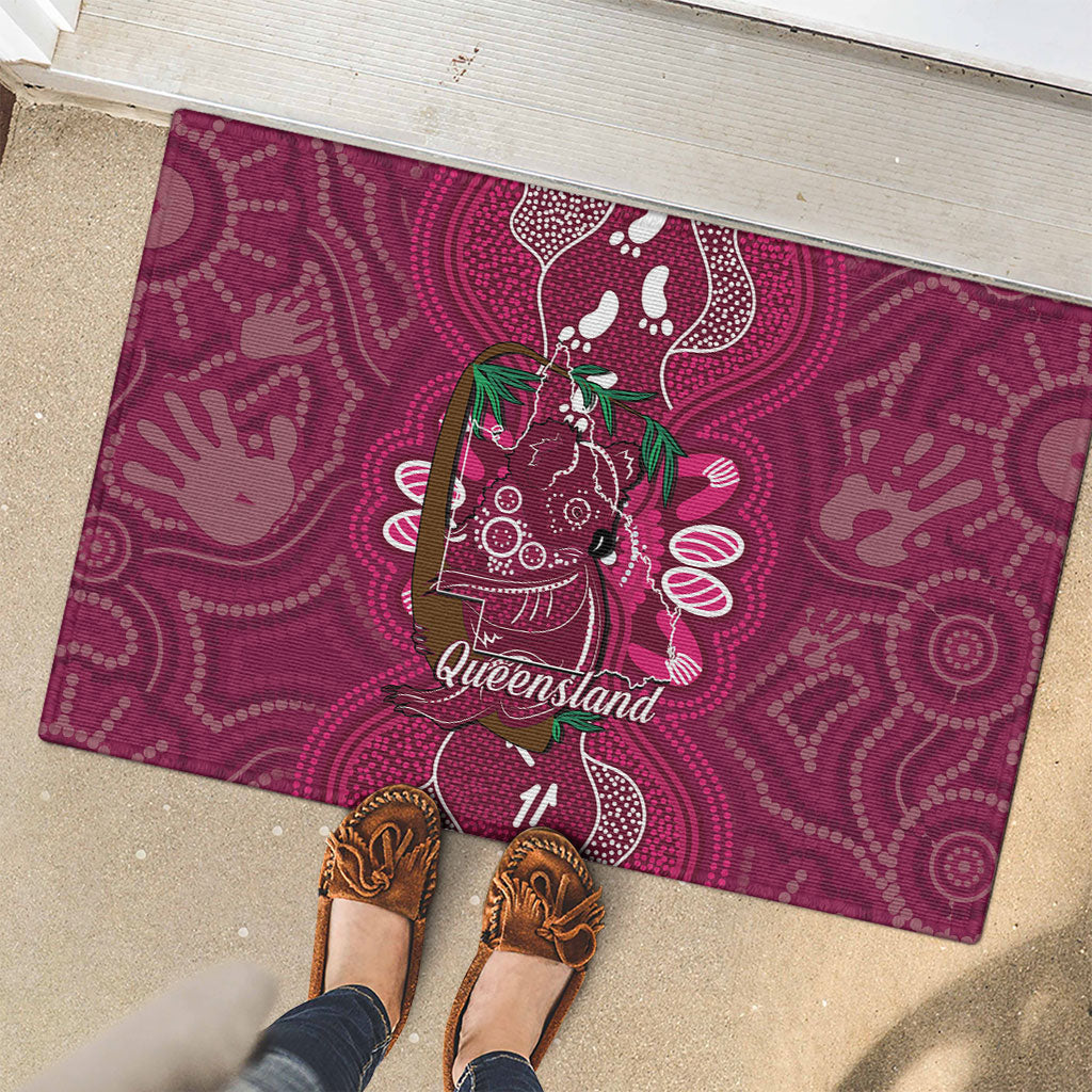 Australia Queensland Day Rubber Doormat Koala With Map Aboriginal Art