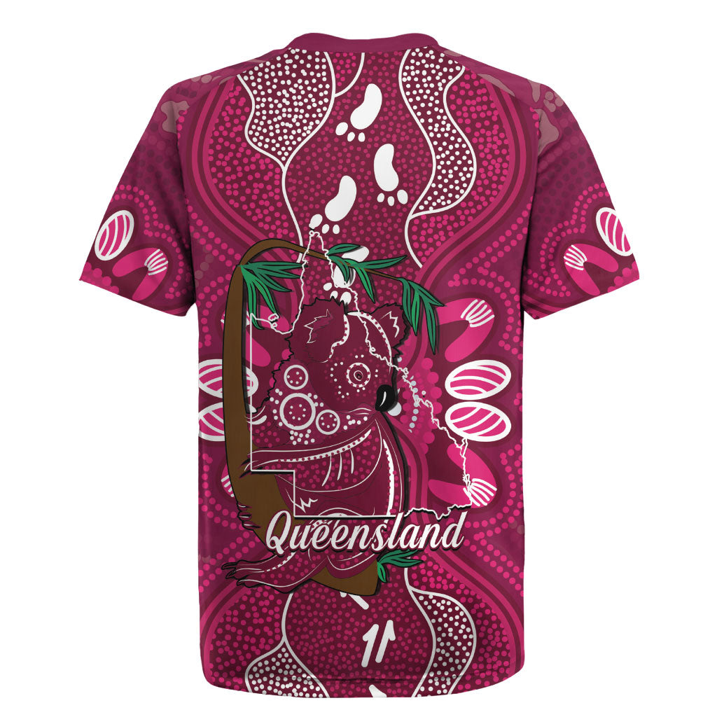 Australia Queensland Day Rugby Jersey Koala With Map Aboriginal Art