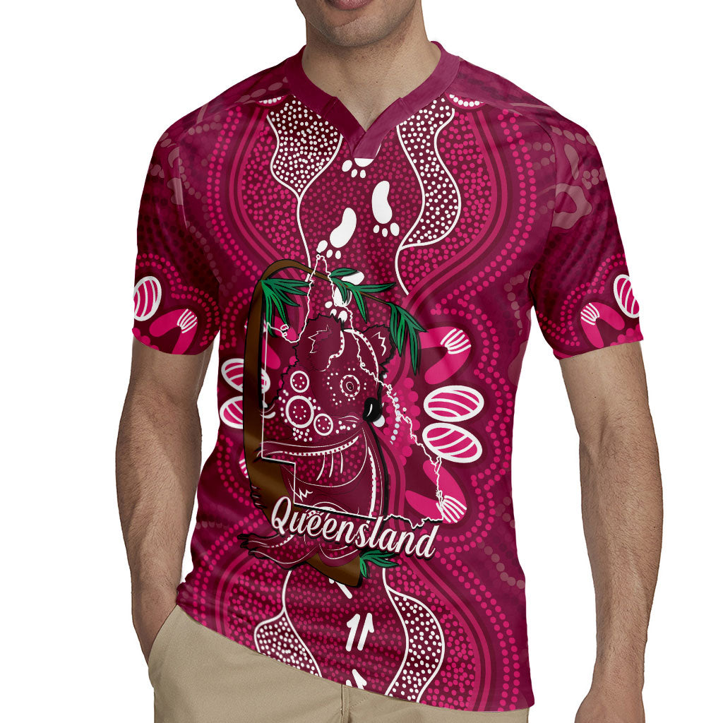 Australia Queensland Day Rugby Jersey Koala With Map Aboriginal Art