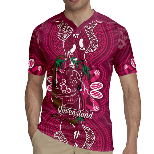 Australia Queensland Day Rugby Jersey Koala With Map Aboriginal Art