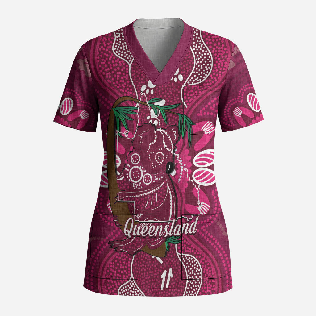 Australia Queensland Day Scrub Top Koala With Map Aboriginal Art