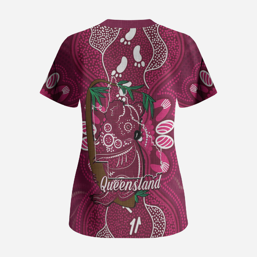 Australia Queensland Day Scrub Top Koala With Map Aboriginal Art