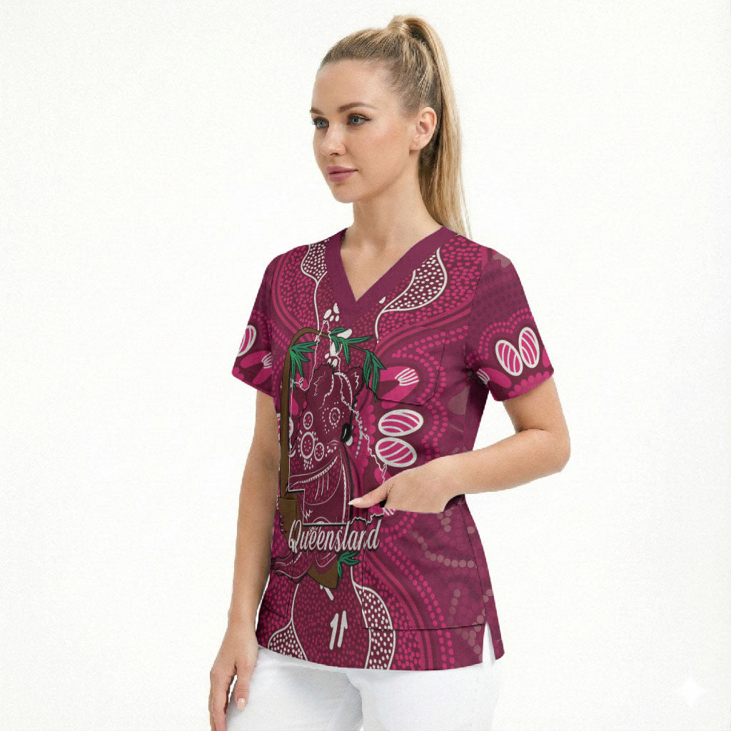 Australia Queensland Day Scrub Top Koala With Map Aboriginal Art