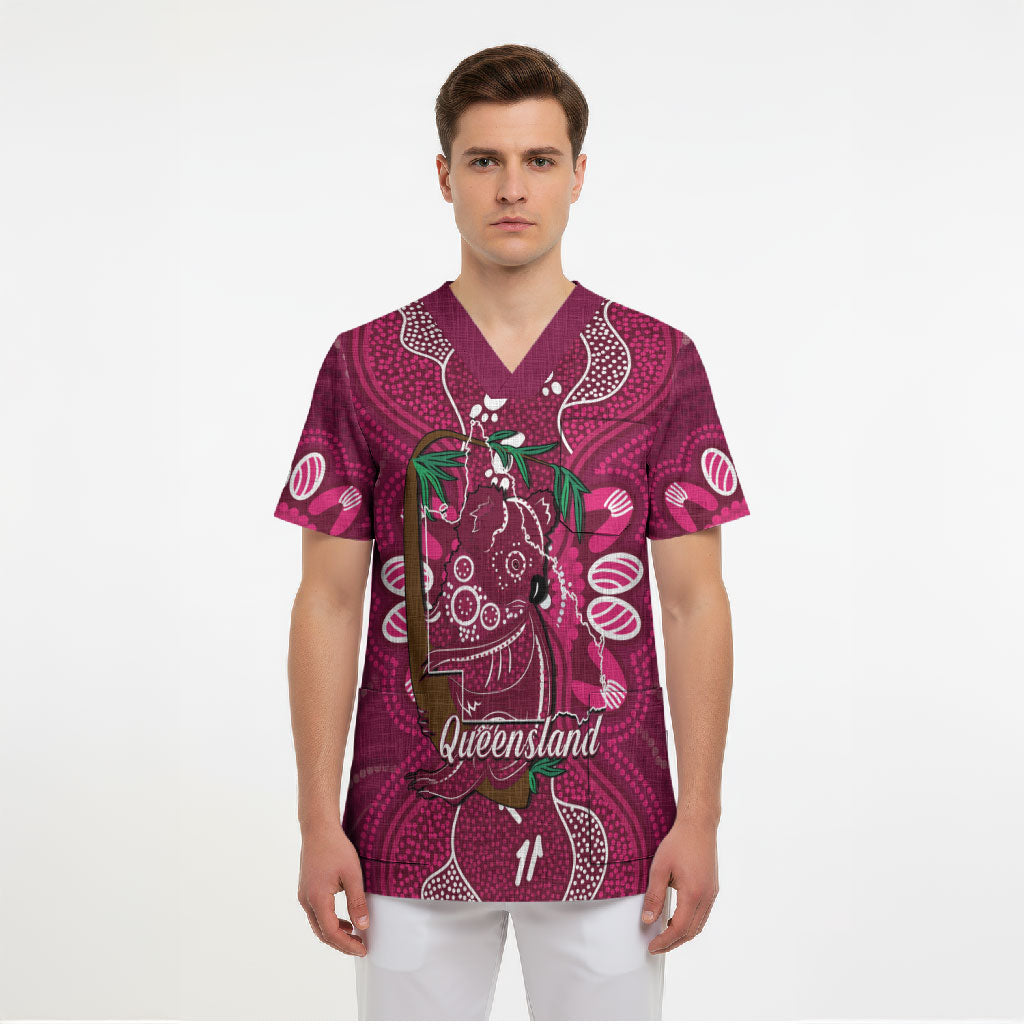 Australia Queensland Day Scrub Top Koala With Map Aboriginal Art
