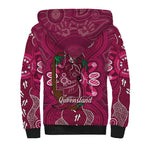 Australia Queensland Day Sherpa Hoodie Koala With Map Aboriginal Art