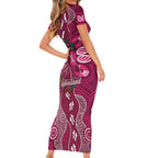 Australia Queensland Day Short Sleeve Bodycon Dress Koala With Map Aboriginal Art