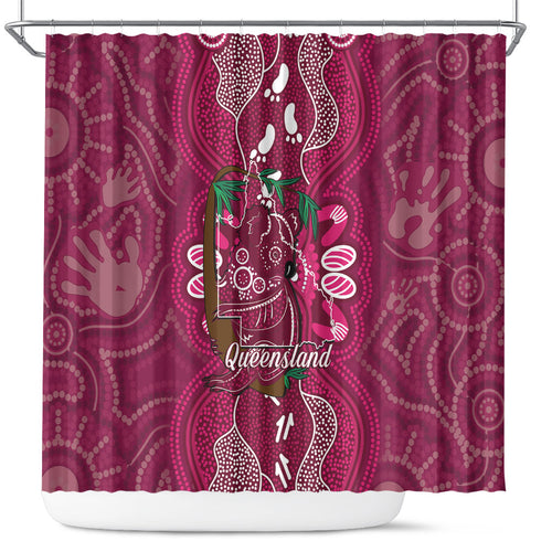 Australia Queensland Day Shower Curtain Koala With Map Aboriginal Art