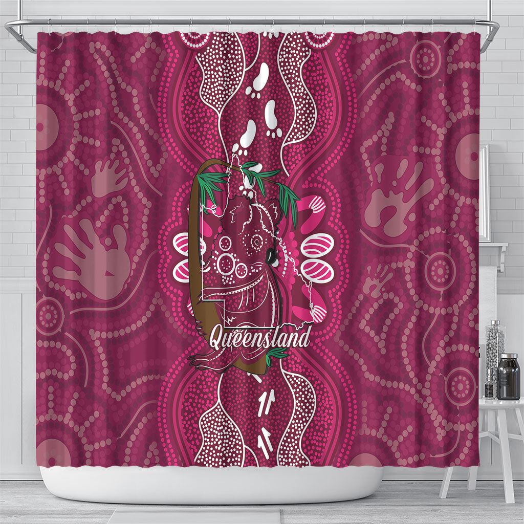 Australia Queensland Day Shower Curtain Koala With Map Aboriginal Art