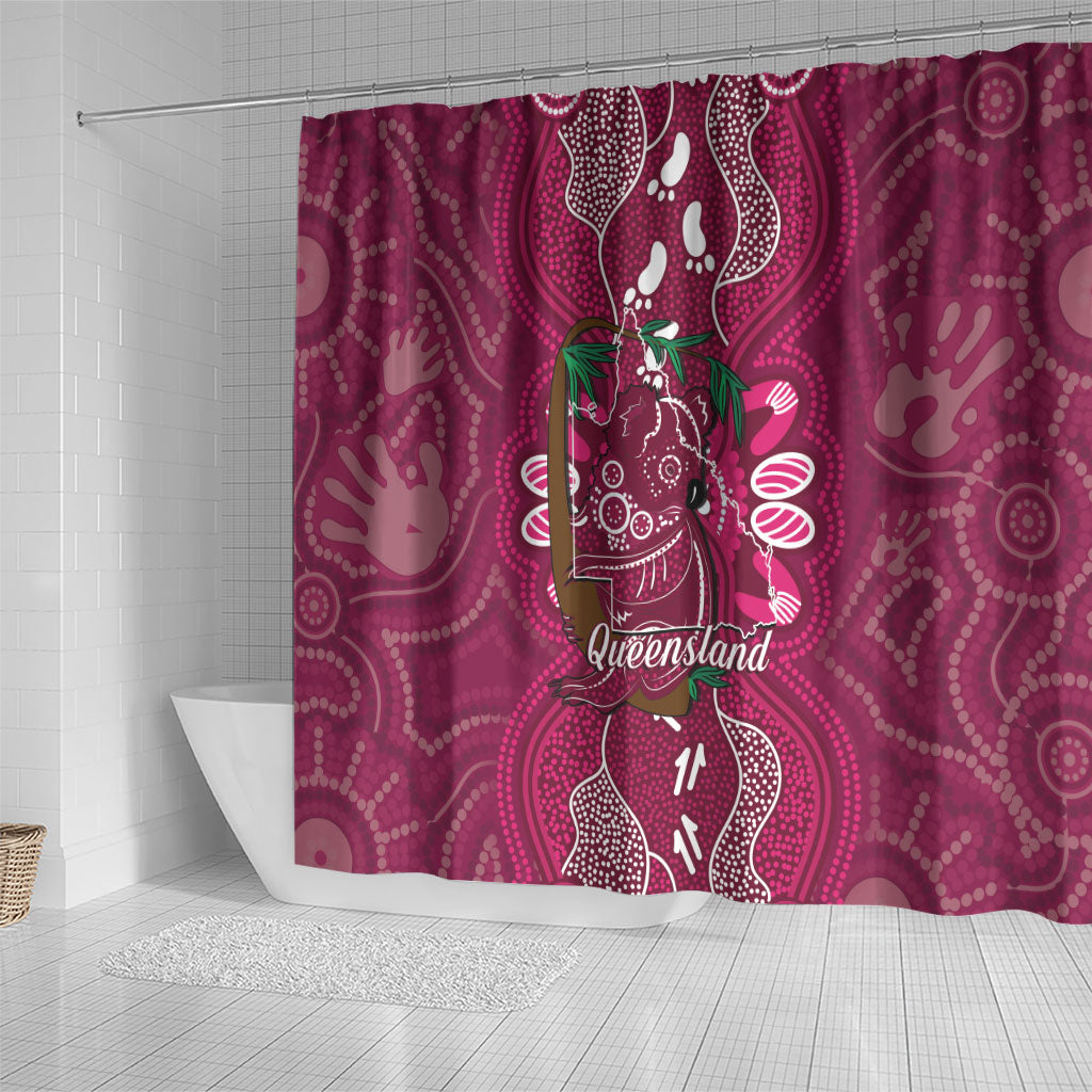 Australia Queensland Day Shower Curtain Koala With Map Aboriginal Art