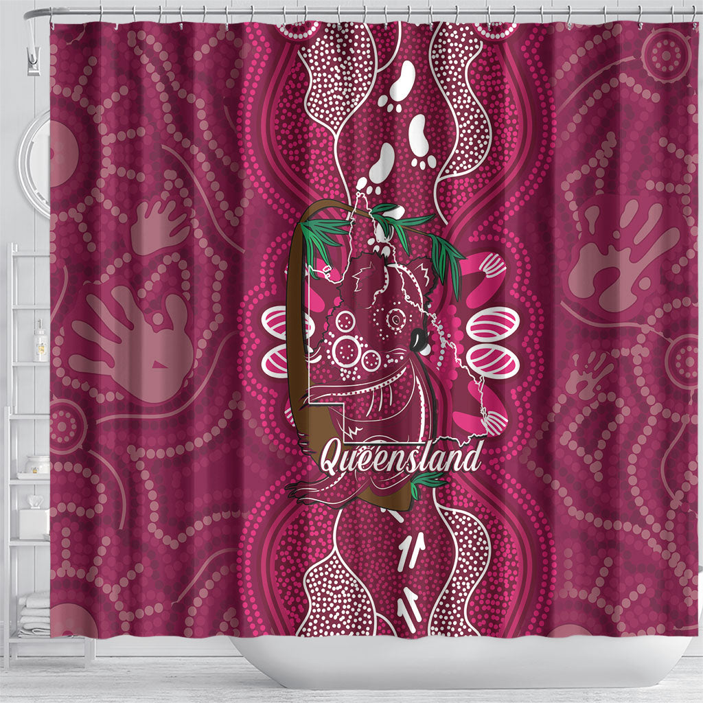 Australia Queensland Day Shower Curtain Koala With Map Aboriginal Art