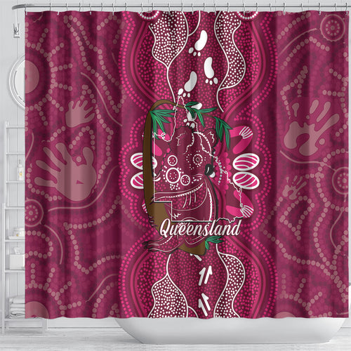 Australia Queensland Day Shower Curtain Koala With Map Aboriginal Art