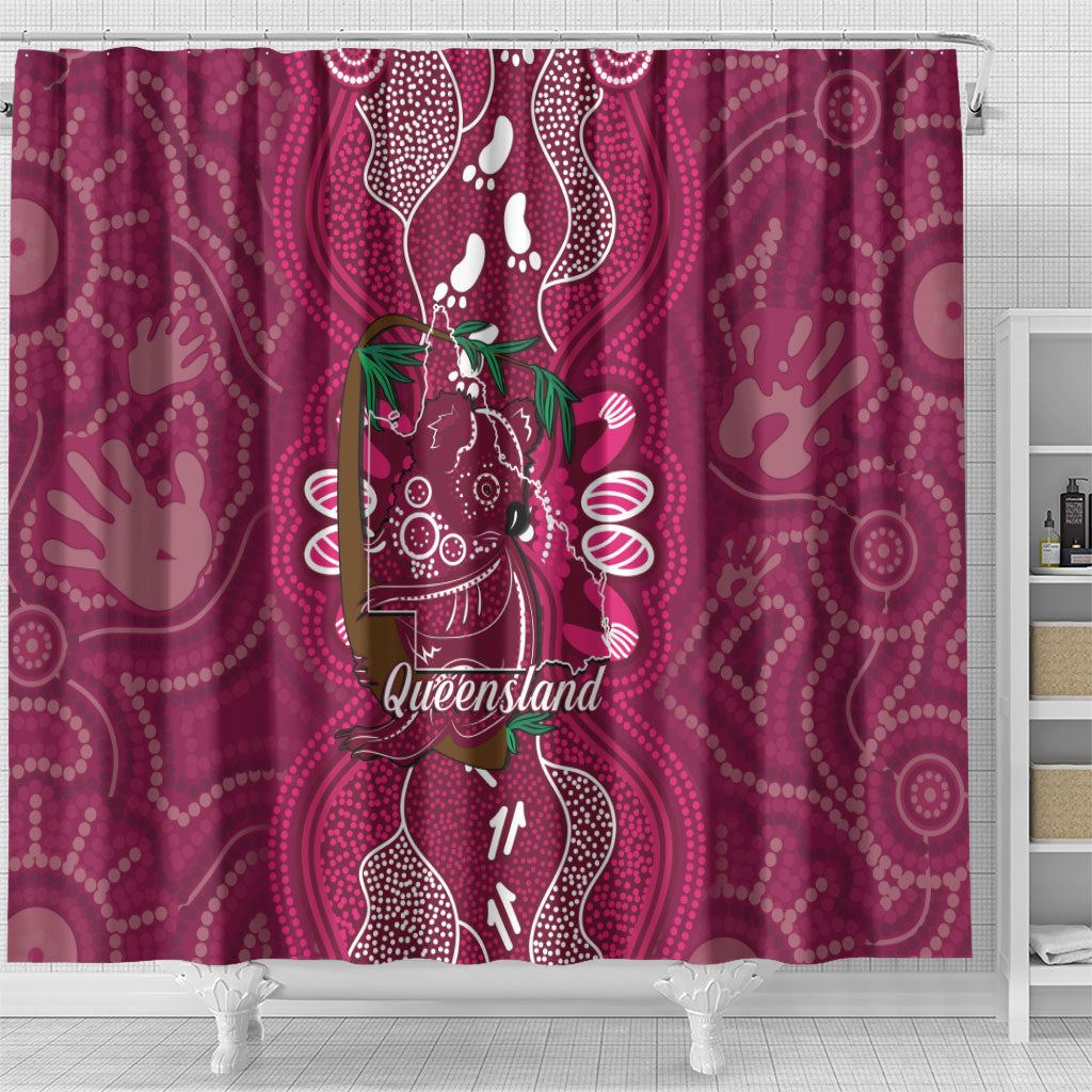 Australia Queensland Day Shower Curtain Koala With Map Aboriginal Art