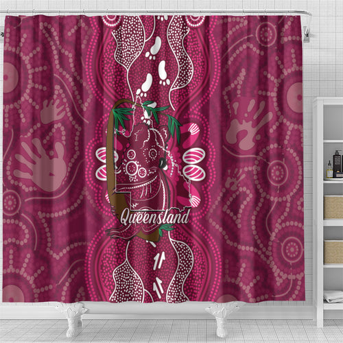 Australia Queensland Day Shower Curtain Koala With Map Aboriginal Art