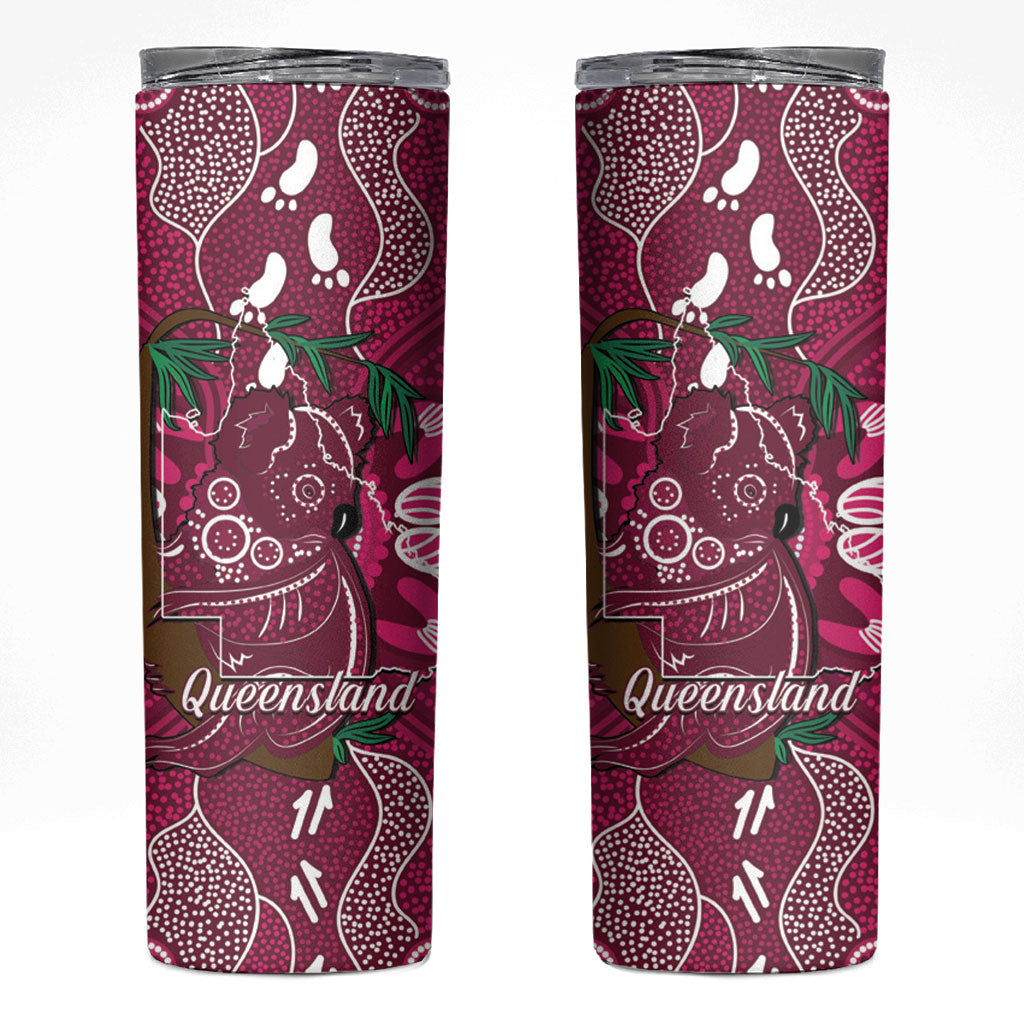 Australia Queensland Day Skinny Tumbler Koala With Map Aboriginal Art