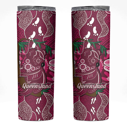 Australia Queensland Day Skinny Tumbler Koala With Map Aboriginal Art