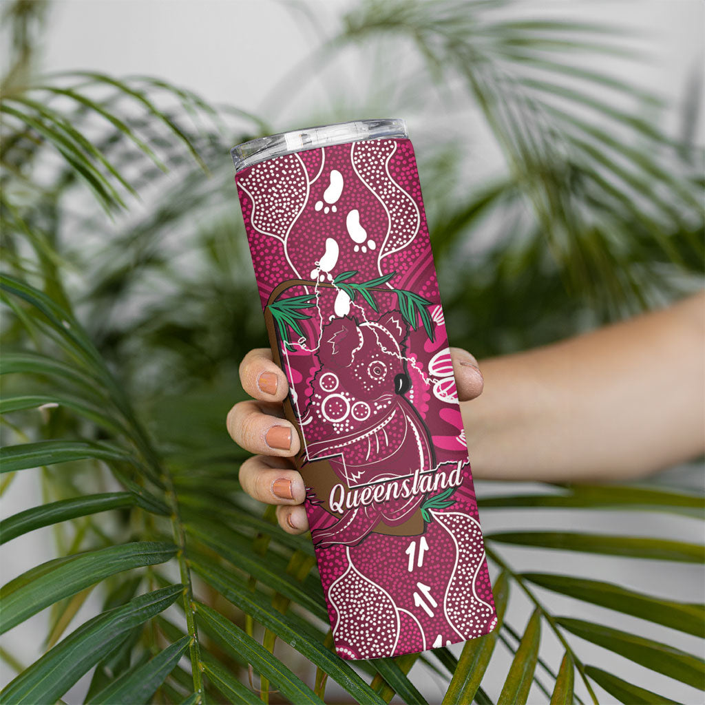 Australia Queensland Day Skinny Tumbler Koala With Map Aboriginal Art