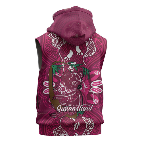Australia Queensland Day Sleeveless Hoodie Koala With Map Aboriginal Art