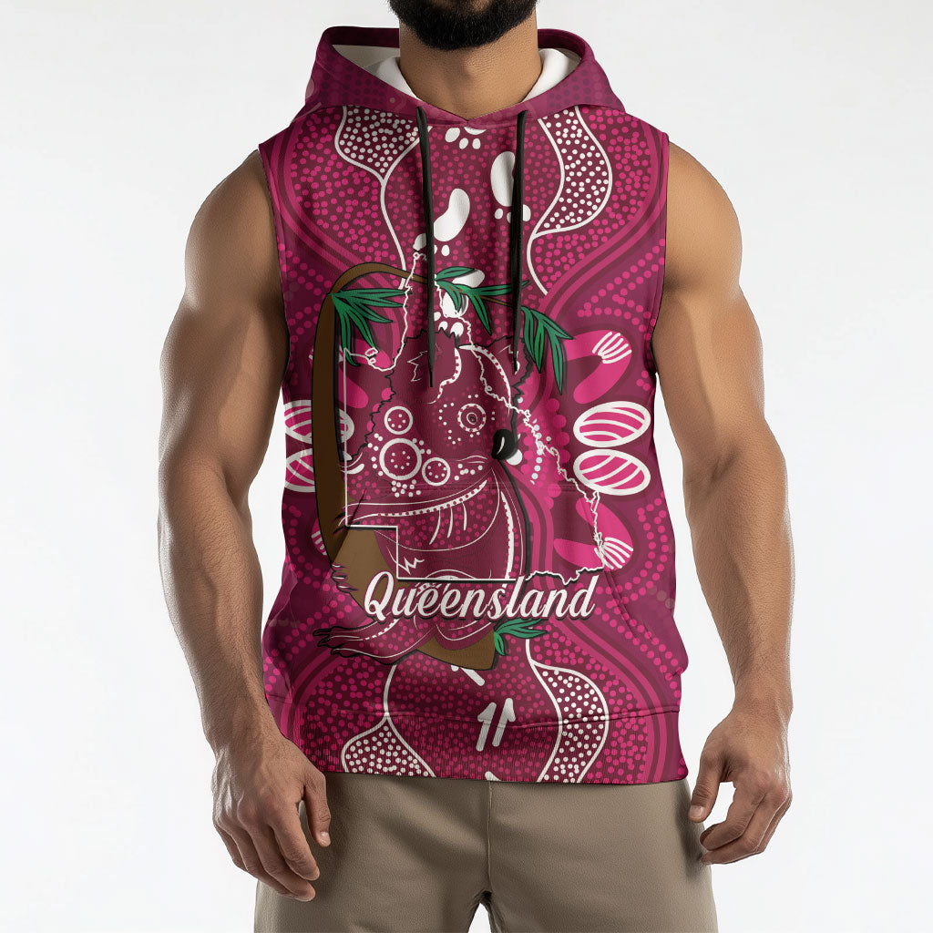 Australia Queensland Day Sleeveless Hoodie Koala With Map Aboriginal Art