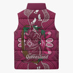 Australia Queensland Day Sleeveless Puffer Jacket Koala With Map Aboriginal Art