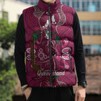 Australia Queensland Day Sleeveless Puffer Jacket Koala With Map Aboriginal Art