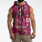 Australia Queensland Day Sleeveless Zip Hoodie Koala With Map Aboriginal Art