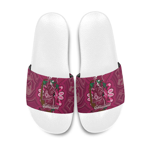 Australia Queensland Day Slide Sandals Koala With Map Aboriginal Art