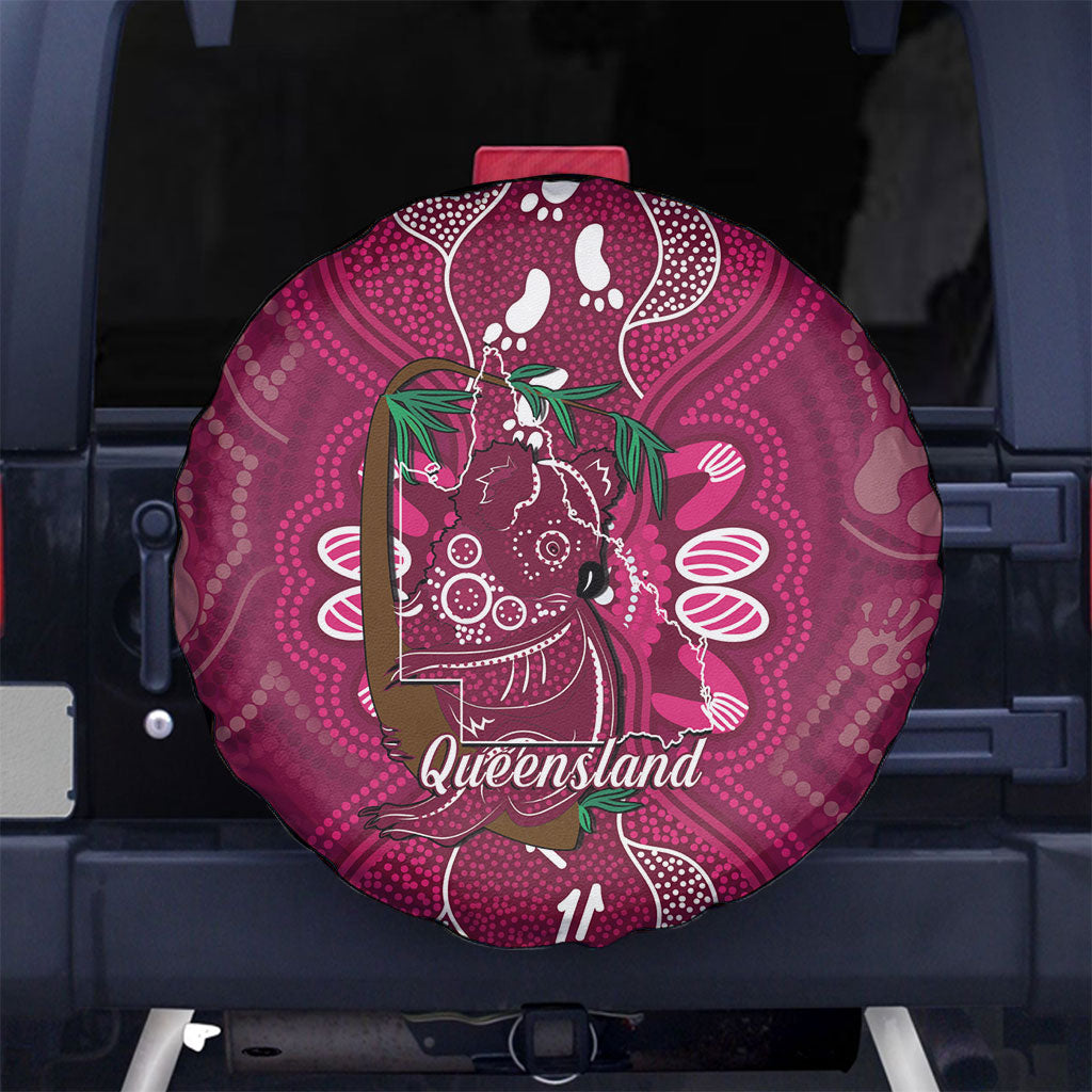 Australia Queensland Day Spare Tire Cover Koala With Map Aboriginal Art